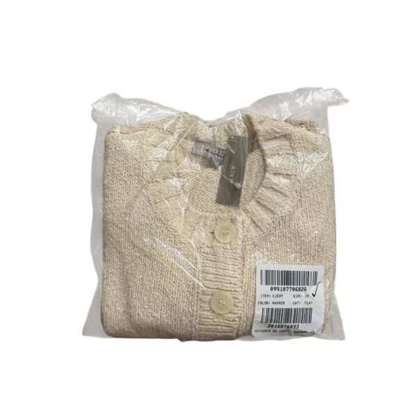 NWT J CREW Marina crewneck cardigan in textured cotton blend in Warm Sesame - Picture 7 of 7